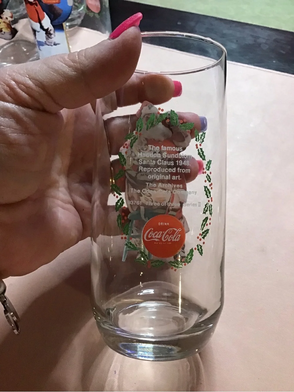 4 Vintage Coca-Cola Santa Christmas Glasses Set Collectable Glassware Coke